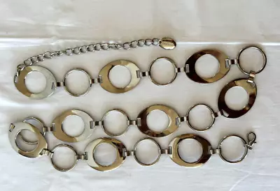 NINE WEST Belt L XL Silver Chain Link Vtg Y2K Biker Modernist 80s 90s Circle • $19.99