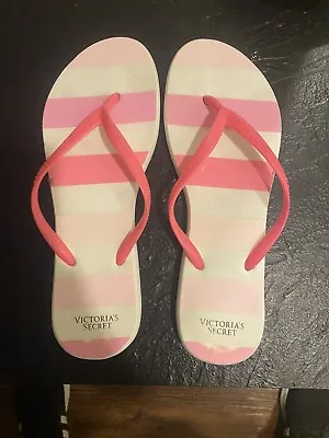 PINK Victoria’s Secret Flip Flop Sandals White/Pink Straps Size M 7-8 As Is • $15