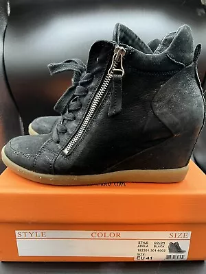 Miz Mooz EUR 41 US 10 ADELA WEDGE Double Zip Black Booties Leather Sneakers • $49