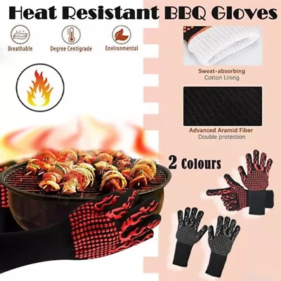 2x Heat Proof Resistant Oven BBQ Gloves 35cm Kitchen Cooking Silicone Mitt NEW • $13.23