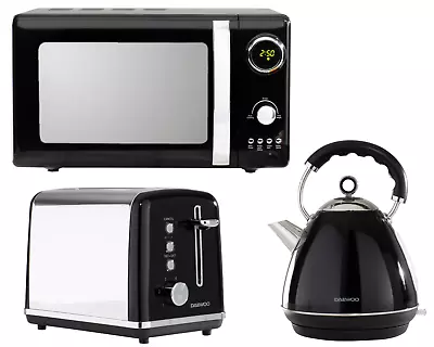 Daewoo Kensington Pyramid Kettle 2 Slice Toaster & Microwave Matching Set Black • £174.95