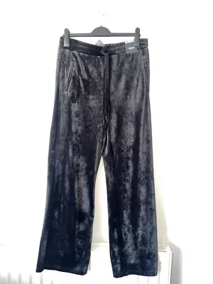 Marks & Spencer Black Velour Velvet Wide Leg Trousers M&S Womens 12 14 16 18 20 • £18.99