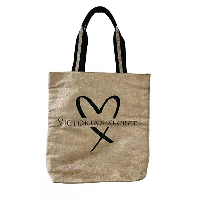 Victoria's Secret Purse Fashion Show Gold Glamour Glitter Canvas Large Tote Bag  • $15.99