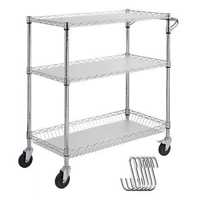 VEVOR 3-Tier Utility Cart Rolling Cart On Wheels 35 X18 X35.5  661 LBS 6 Hooks • $81.99