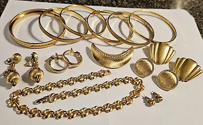 14 Pieces Gold Tone MONET Vintage Modern Estate Costume Bangles ERS Pin Necklace • $14.99