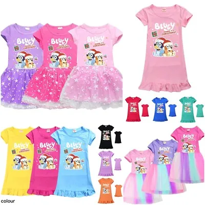 $17.28 • Buy Bluey Kids Girls Rainbow Mesh Princess Dress Birthday Party Nightie Nightdress