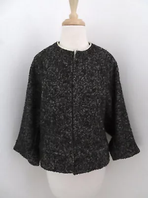 A DETACHER Birdseye Tweed Jacket Sz 4 Open Front Dolman Sleeves Wool Blend • $108