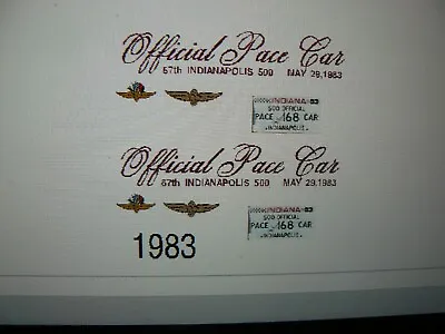 1983 Indy Pace Car Decals  1:24 Custom • $12.99