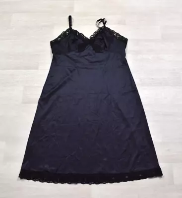 $9.02 • Buy 70s Vassarette Black Full Slip Lace Trim Vintage 1970s Size 38 L Sexy Slip Dress
