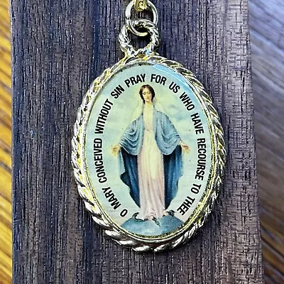Vintage Immaculate Virgin Mary Necklace Gold Tone 20” Chain Religious Jewelry • $15.99
