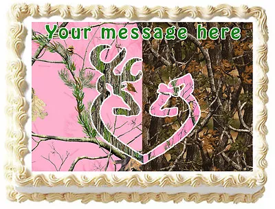 PINK CAMO TREE BUCK AND DOE Image Edible Cake Topper Decoration • $8.50