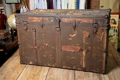 $375 • Buy Antique Military Footlocker Trunk Chest Vintage Box Coffee Table Steamer Trunk