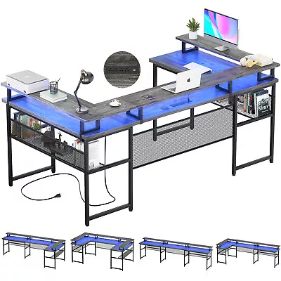 106  L-Shaped DeskU Shaped Gaming DeskComputer Desk With LED Strip And Outlets • $259.99