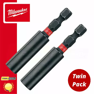 2 X New Milwaukee Shockwave Impact Duty Magnetic 1/4  Screwdriver Bit Holder • £6.75