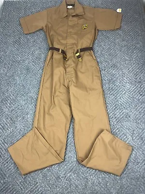 Vintage 70s Retro Coverall Jumpsuit Mens Size 34 Tan Belted Adult NOS • $35