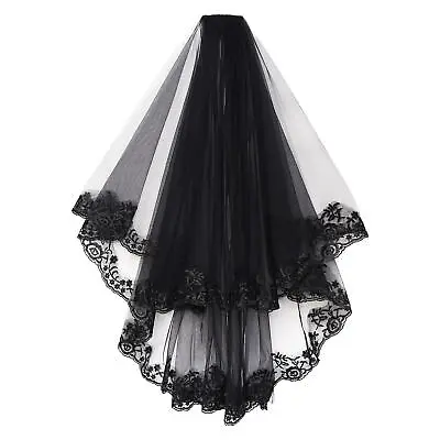Black Lace Mantilla Bridal Cathedral Birdcage Gothic Veil Wedding With Comb • $11.62