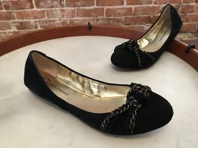 B Makowsky Tyson Black Suede Chain Bow Ballet Flats New • $29.95