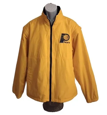 NBA Pacers VTG Yellow/Navy Reversible Jacket With Removable Sleeves Men's XL • $45.99