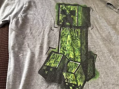 Boys Mojang Minecraft Creeper Shirt Xl Gray/green • $4.70