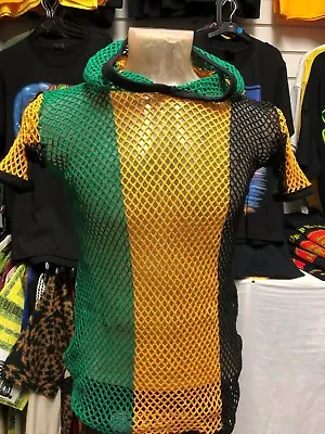 Jamaica Colours - Black Yellow Green String /fishnet/mesh -t Shirt Hoodie Roots • £7.99