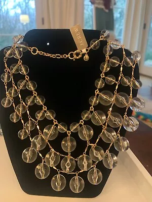 J Crew Gold-Tone Clear Bead Bib Brass Necklace TAG STILL ON Retail $98 Signed • $17.99