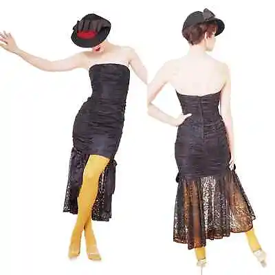 Vintage 90s Gunne Sax Party Dress Black Lace Fishtail Skirt • $90