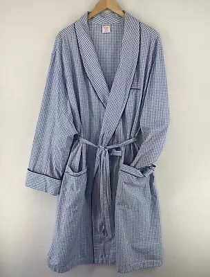 BROOKS BROTHERS Robe Mens 2XL Gingham Check Shawl Wrap With Belt Cotton Blue • $48.99