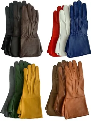 Men'sReal Leather Costume Gloves Long Cuff Gauntlet DRIVING WORK DRESS UNLINED • $29.99