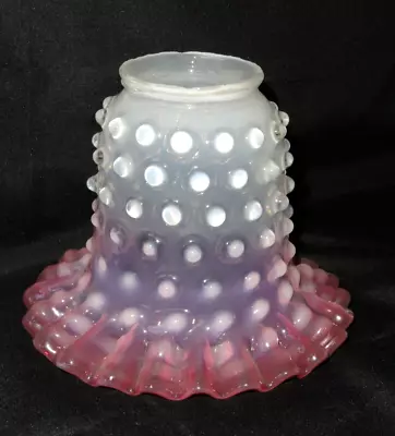 Vintage Hobnail Light Shade ~ Cranberry Opalescent ~ Ruffled ~ 2 1/8” Fitting • $30
