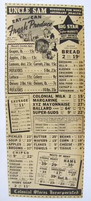 Vintage 1942 BIG STAR Grocery Store Newspaper Print Ad • $9.97