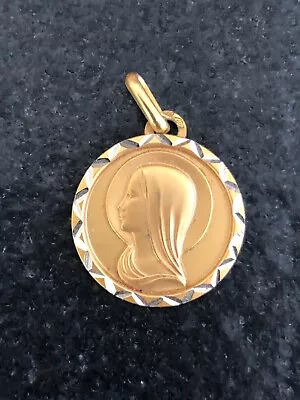 Vintage 18k Yellow GOLD Virgin Mary Holy Mother Madonna Pendant • $229