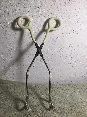 Vintage Ekco 10  Scissor Tongs Rubber Handles Off White Handles • $5.99