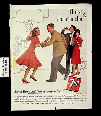 1962 7Up Thirsty Cha Cha Soda Dance Woman Dress Vintage Print Ad 22388 • $4.98