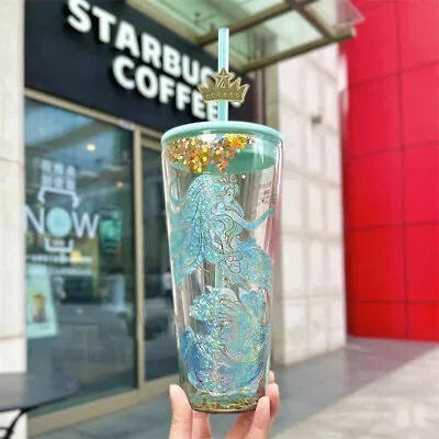 Starbucks China 2022 Anniversary Ocean Siren Mermaid 20oz Glass Cup Tumbler • $43.99