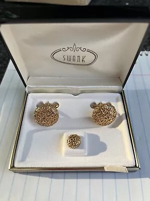 Vintage SWANK Gold Tone Cufflinks & Tie Tack-Original Box - BRAND NEW • $19.99