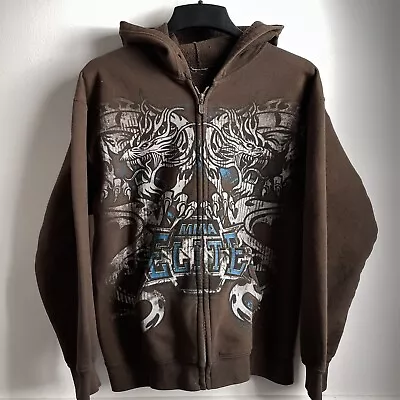 MMA Elite Hoodie Medium Brown Faded Y2K Grunge Pinkman Tribal Dragon Jnco • $119.99