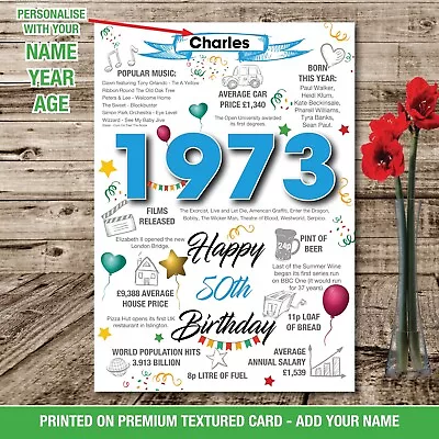 £4.95 • Buy 50TH 1973 BIRTHDAY POSTER PRESENT GIFT PERSONALISED FACTS Print DAUGHTER HER MUM