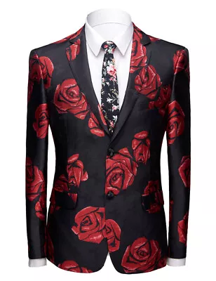 Men's Romantic Rose Pattern Blazers Fashion Sports Coat Slim Dress Suits Jacket • $68.99