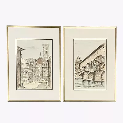 Vintage Colored European Architectural Prints A Pair • $42