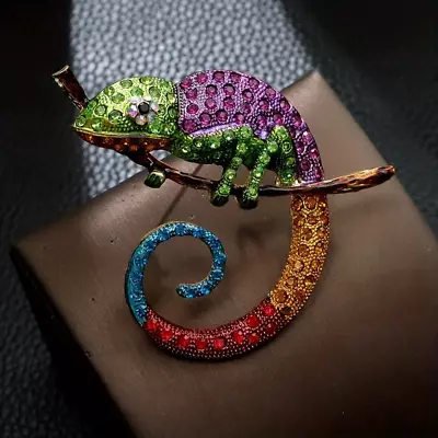 Chameleon Brooches Animal Coat Pin Rhinestone Fashion Jewelry Enamel Accessories • $16.98