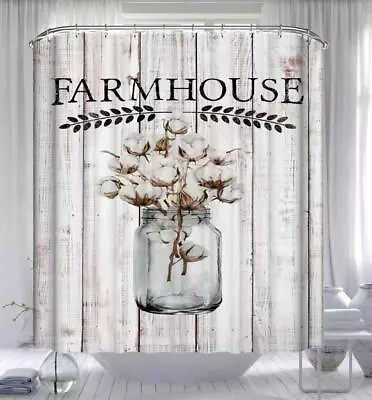 Cotton Flower Shower Curtain Sets Vintage Farm House Wood Door Washable Water... • $28.87