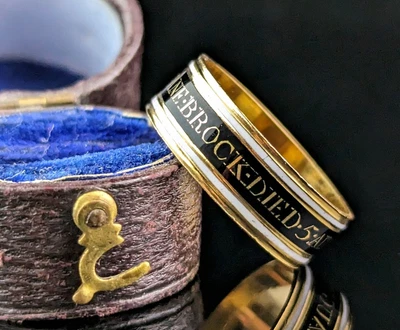 £1699 • Buy Antique Georgian Mourning Band Ring, Enamelled 22ct Gold, 18th Century 