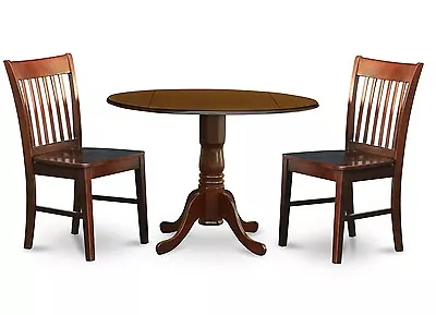 3pc Dinette Kitchen Dining Set Round Table With 2 Wood Seat Chairs In Mahogany • $390