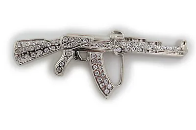 Men Silver Metal Belt Buckle Machine Gun AK47 Hip Hop Sexy Western Fashion Rifle • $9.99