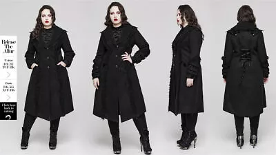 Punk Rave Women Black Vintage Gothic Single Breasted Lapel Long Plus Size Coat • $175.61