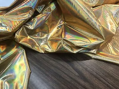 4 Way Stretch Spandex Dance Wear Fabric By The Yard (Gold REFRACTIVE Hologram) • $34.99