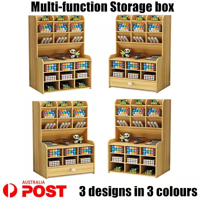 Office Desk Wooden Organizer Brush Storage Container Pen Pencil Holder DIY GIFT • $25.37