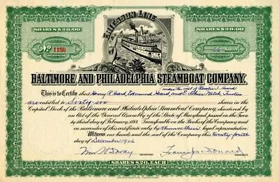 Baltimore And Philadelphia Steamboat Co. - Shipping Stocks • $75