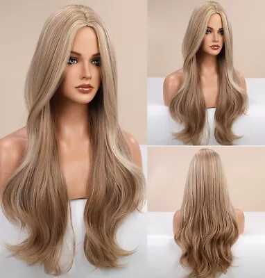 Synthetic Wig Heat Resistant Hair Fake Scalp Long Wavy Ash Blonde • $14.39