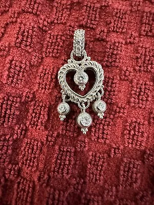 Judith Ripka Sterling Silver 925 Cz Heart Dangle Drop Pendant Enhancer • $84.50